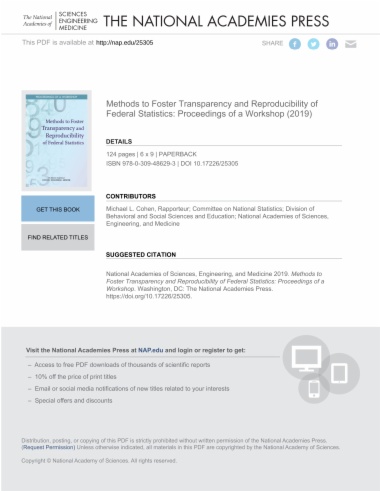 Methods to Foster Transparency and Reproducibility of Federal Statistics