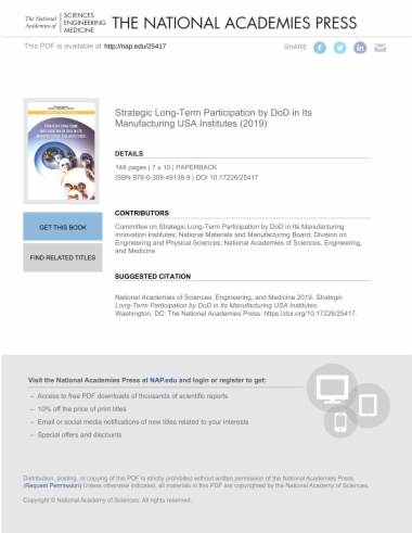 Strategic Long-Term Participation by DoD in Its Manufacturing USA Institutes