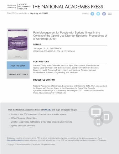 Pain Management for People with Serious Illness in the Context of the Opioid Use Disorder Epidemic