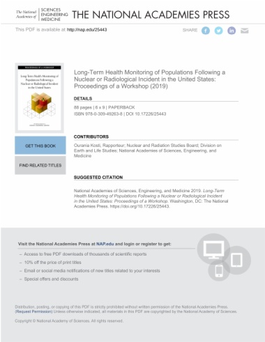 Long-Term Health Monitoring of Populations Following a Nuclear or Radiological Incident in the United States