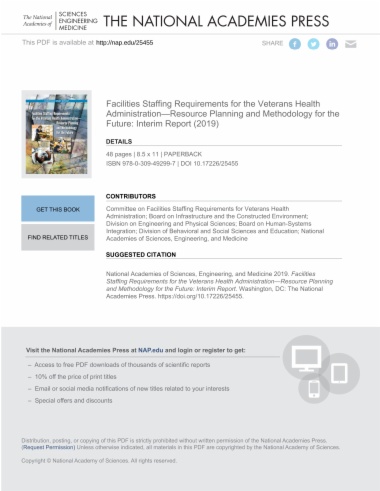 Facilities Staffing Requirements for the Veterans Health Administration—Resource Planning and Methodology for the Future