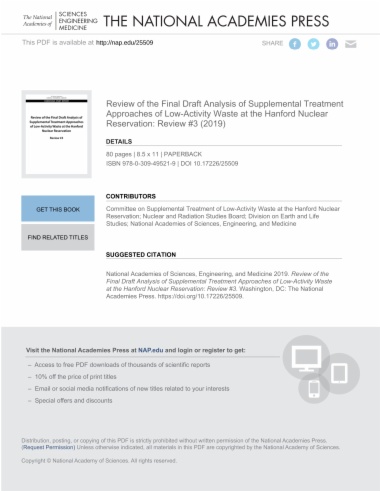 Review of the Final Draft Analysis of Supplemental Treatment Approaches of Low-Activity Waste at the Hanford Nuclear Reservation