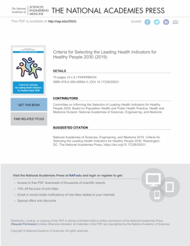 Criteria for Selecting the Leading Health Indicators for Healthy People 2030