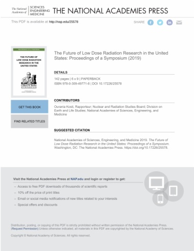 The Future of Low Dose Radiation Research in the United States