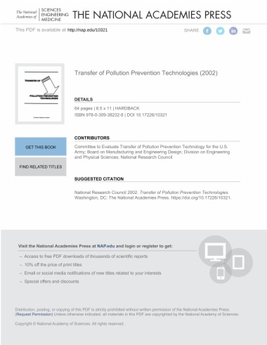 Transfer of Pollution Prevention Technologies