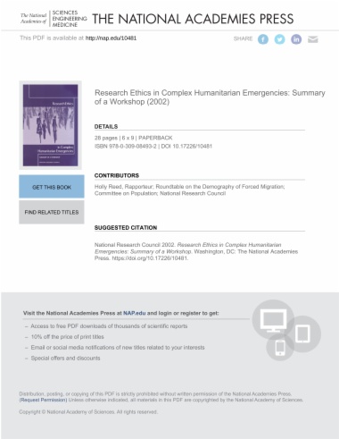 Research Ethics in Complex Humanitarian Emergencies