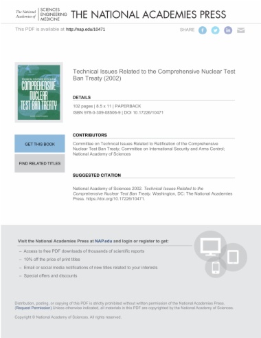 Technical Issues Related to the Comprehensive Nuclear Test Ban Treaty