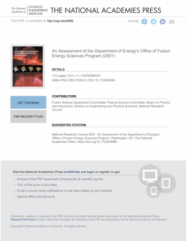 An Assessment of the Department of Energy's Office of Fusion Energy Sciences Program