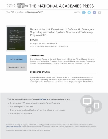 Review of the U.S. Department of Defense Air, Space, and Supporting Information Systems Science and Technology Program