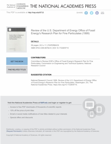 Review of the U.S. Department of Energy Office of Fossil Energy's Research Plan for Fine Particulates