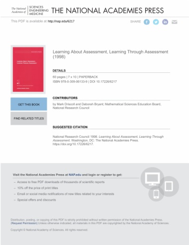 Learning About Assessment, Learning Through Assessment