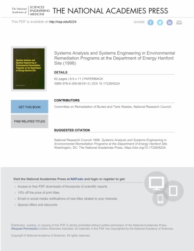 Systems Analysis and Systems Engineering in Environmental Remediation Programs at the Department of Energy Hanford Site