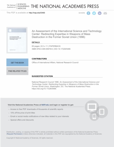 An Assessment of the International Science and Technology Center