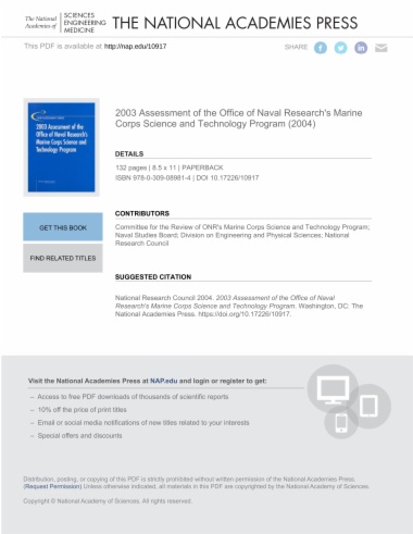 2003 Assessment of the Office of Naval Research's Marine Corps Science and Technology Program