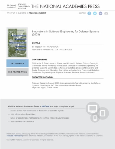 Innovations in Software Engineering for Defense Systems