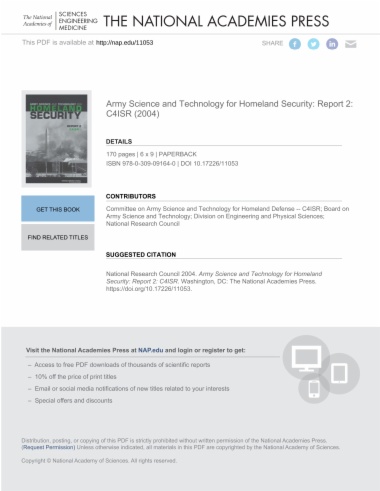 Army Science and Technology for Homeland Security