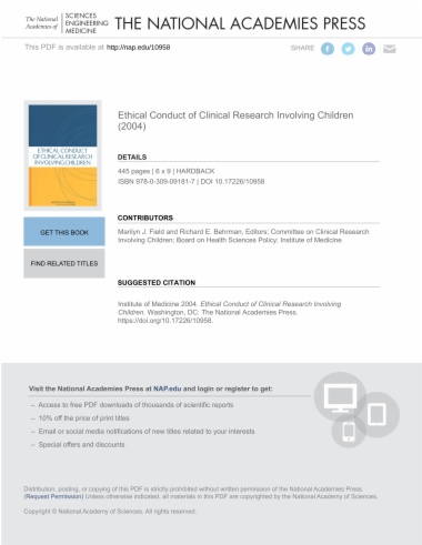 Ethical Conduct of Clinical Research Involving Children