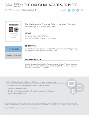 The Mathematical Sciences' Role in Homeland Security