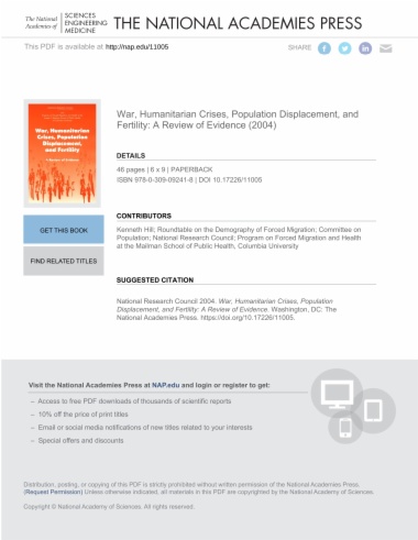 War, Humanitarian Crises, Population Displacement, and Fertility