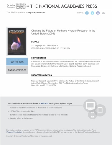 Charting the Future of Methane Hydrate Research in the United States