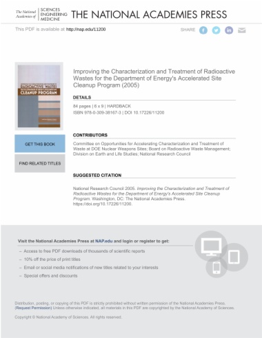 Improving the Characterization and Treatment of Radioactive Wastes for the Department of Energy's Accelerated Site Cleanup Program