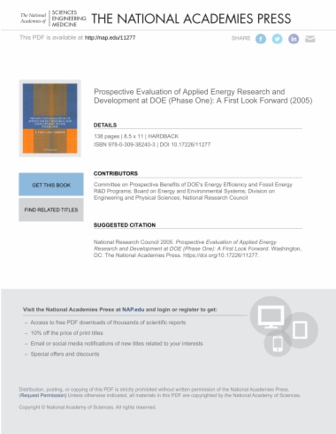 Prospective Evaluation of Applied Energy Research and Development at DOE (Phase One)