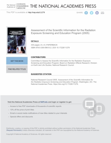 Assessment of the Scientific Information for the Radiation Exposure Screening and Education Program