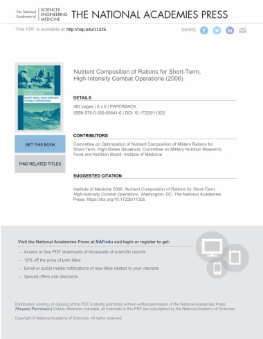 Nutrient Composition of Rations for Short-Term, High-Intensity Combat Operations