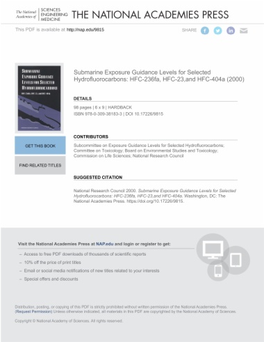 Submarine Exposure Guidance Levels for Selected Hydrofluorocarbons