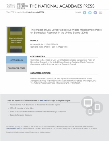 The Impact of Low-Level Radioactive Waste Management Policy on Biomedical Research in the United States