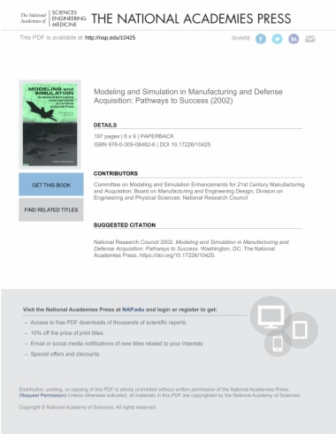 Modeling and Simulation in Manufacturing and Defense Acquisition