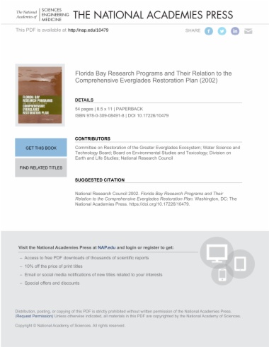 Florida Bay Research Programs and Their Relation to the Comprehensive Everglades Restoration Plan