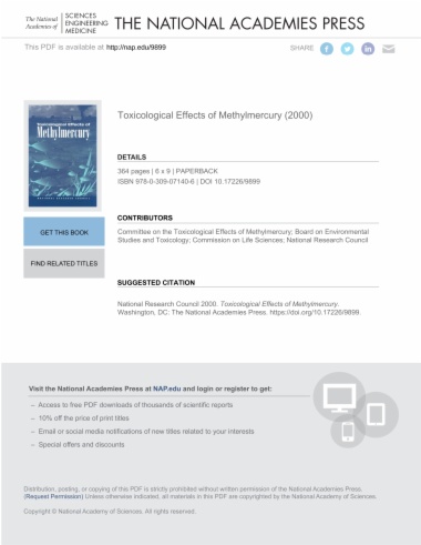 Toxicological Effects of Methylmercury