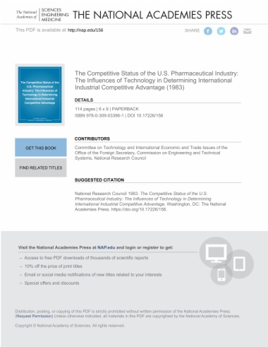 The Competitive Status of the U.S. Pharmaceutical Industry