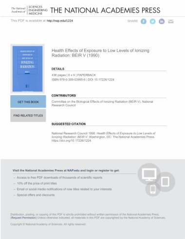 Health Effects of Exposure to Low Levels of Ionizing Radiation