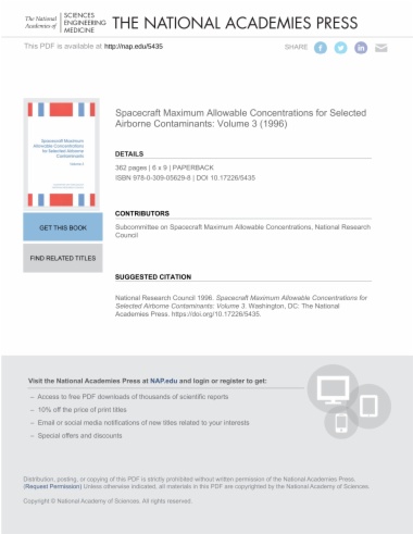 Spacecraft Maximum Allowable Concentrations for Selected Airborne Contaminants