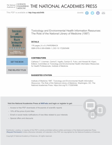 Toxicology and Environmental Health Information Resources