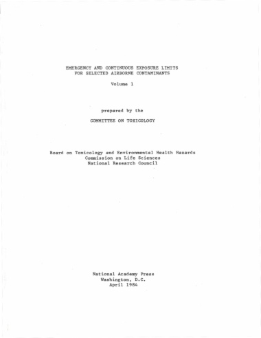 Emergency and Continuous Exposure Limits for Selected Airborne Contaminants