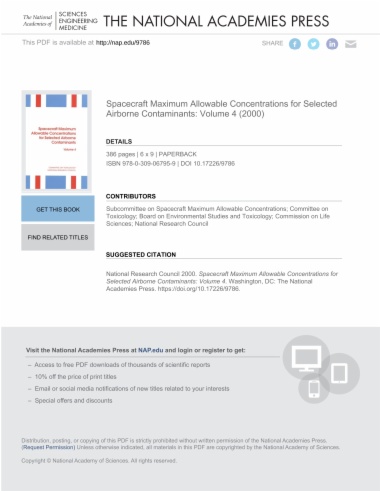 Spacecraft Maximum Allowable Concentrations for Selected Airborne Contaminants