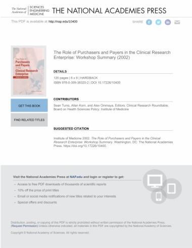 The Role of Purchasers and Payers in the Clinical Research Enterprise