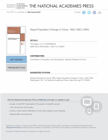 Rapid Population Change in China, 1952-1982