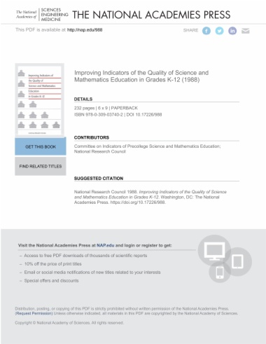 Improving Indicators of the Quality of Science and Mathematics Education in Grades K-12