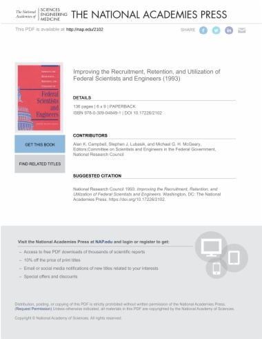 Improving the Recruitment, Retention, and Utilization of Federal Scientists and Engineers