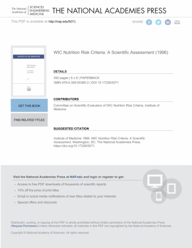 WIC Nutrition Risk Criteria