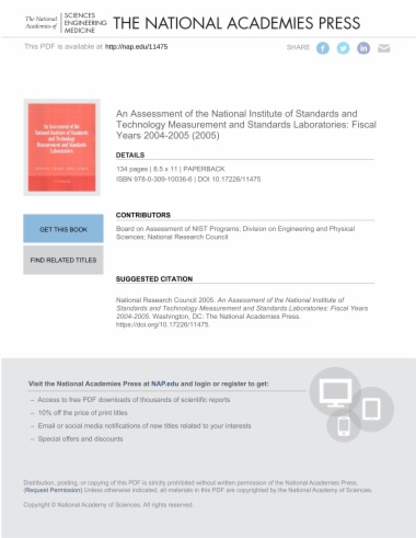 An Assessment of the National Institute of Standards and Technology Measurement and Standards Laboratories