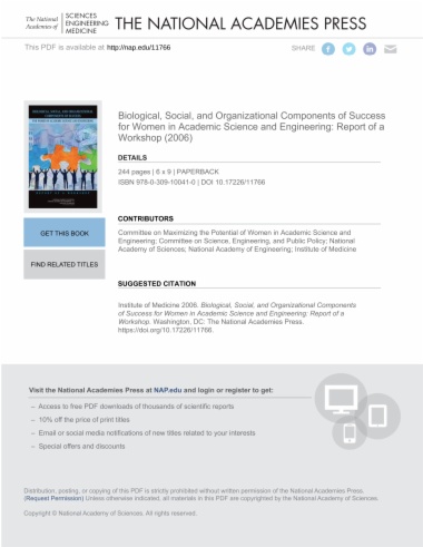 Biological, Social, and Organizational Components of Success for Women in Academic Science and Engineering