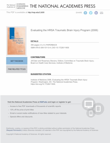 Evaluating the HRSA Traumatic Brain Injury Program