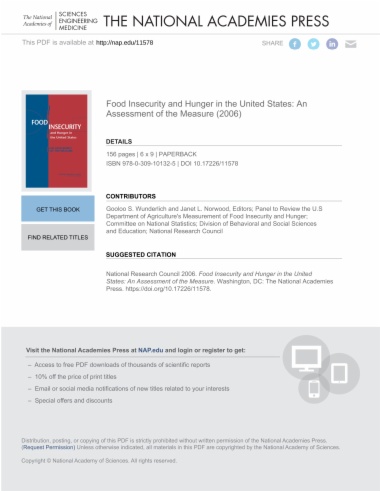 Food Insecurity and Hunger in the United States