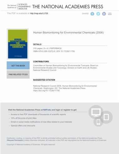 Human Biomonitoring for Environmental Chemicals