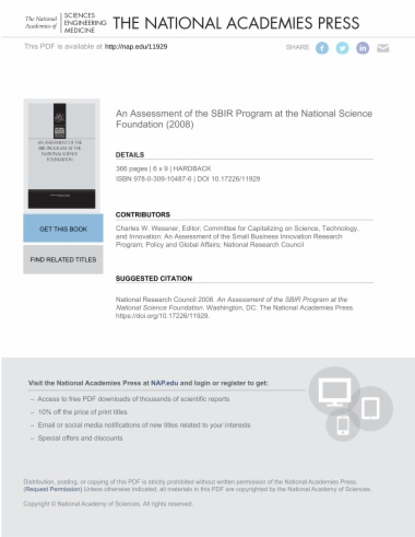 An Assessment of the SBIR Program at the National Science Foundation